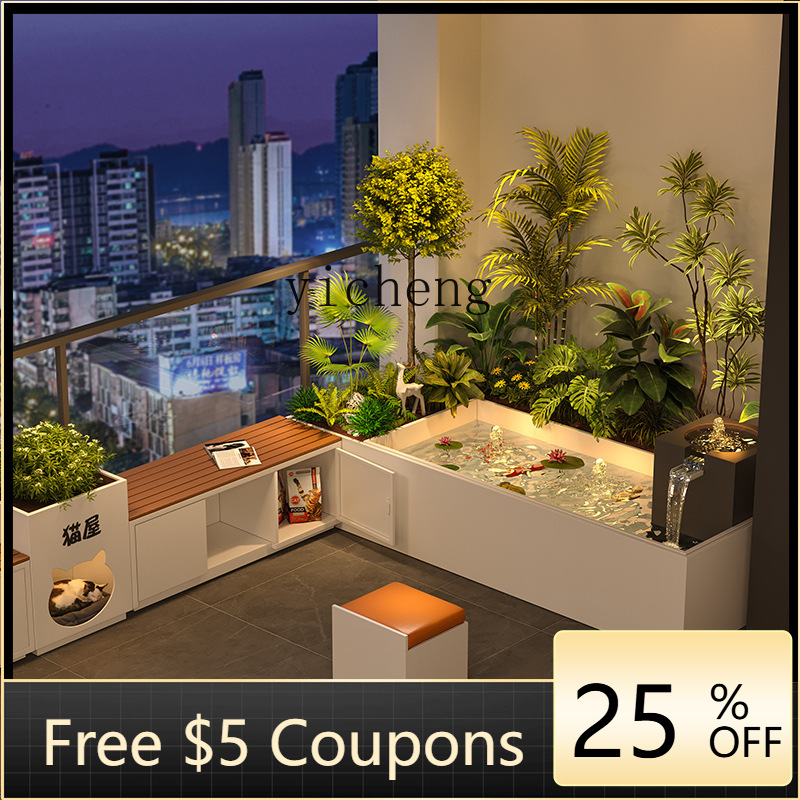Bonsai Garden Chinese Garden - Tuinbalkon Bloembak Zitkruk Watercombinatie RVS Visvijver