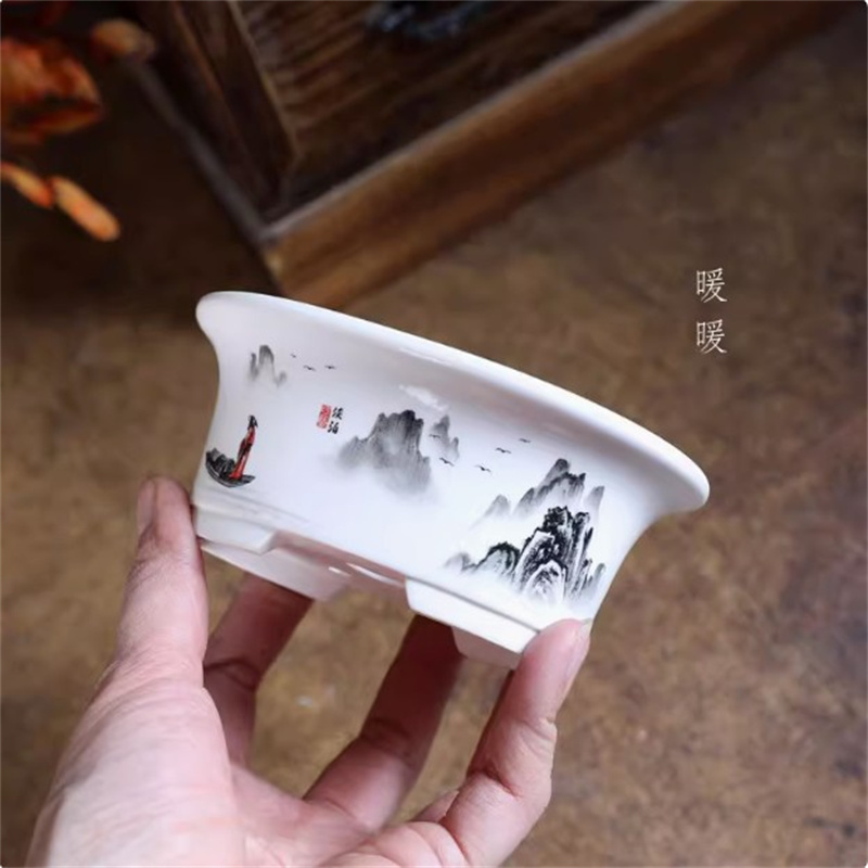 Bonsai Garden Chinese Garden - Porselein witte ovale bonsai pot, mini