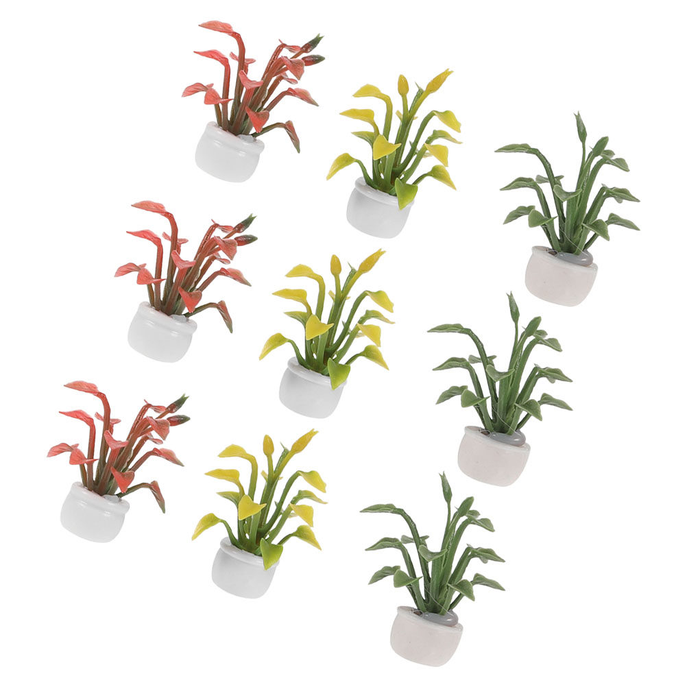 Bonsai Garden With Sand - 9-delige miniatuur potplant van hars, kunstmatige